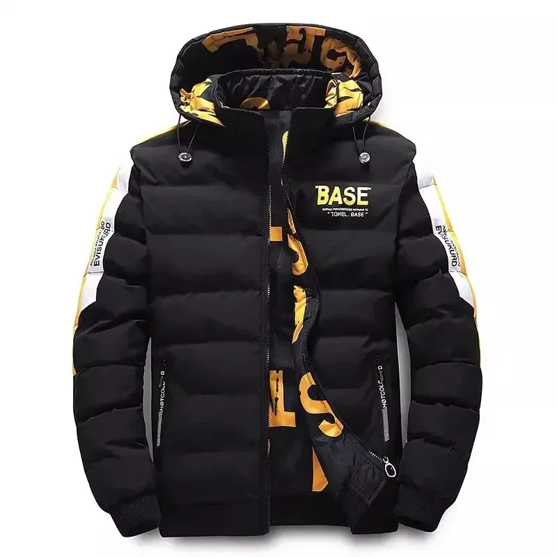 

Double Sided Men's Cotton Jacket for Outdoor Winter Men's Clothing, Youth Thick Coat, Detachable Hat, Cold Proof Clothing, Cotto