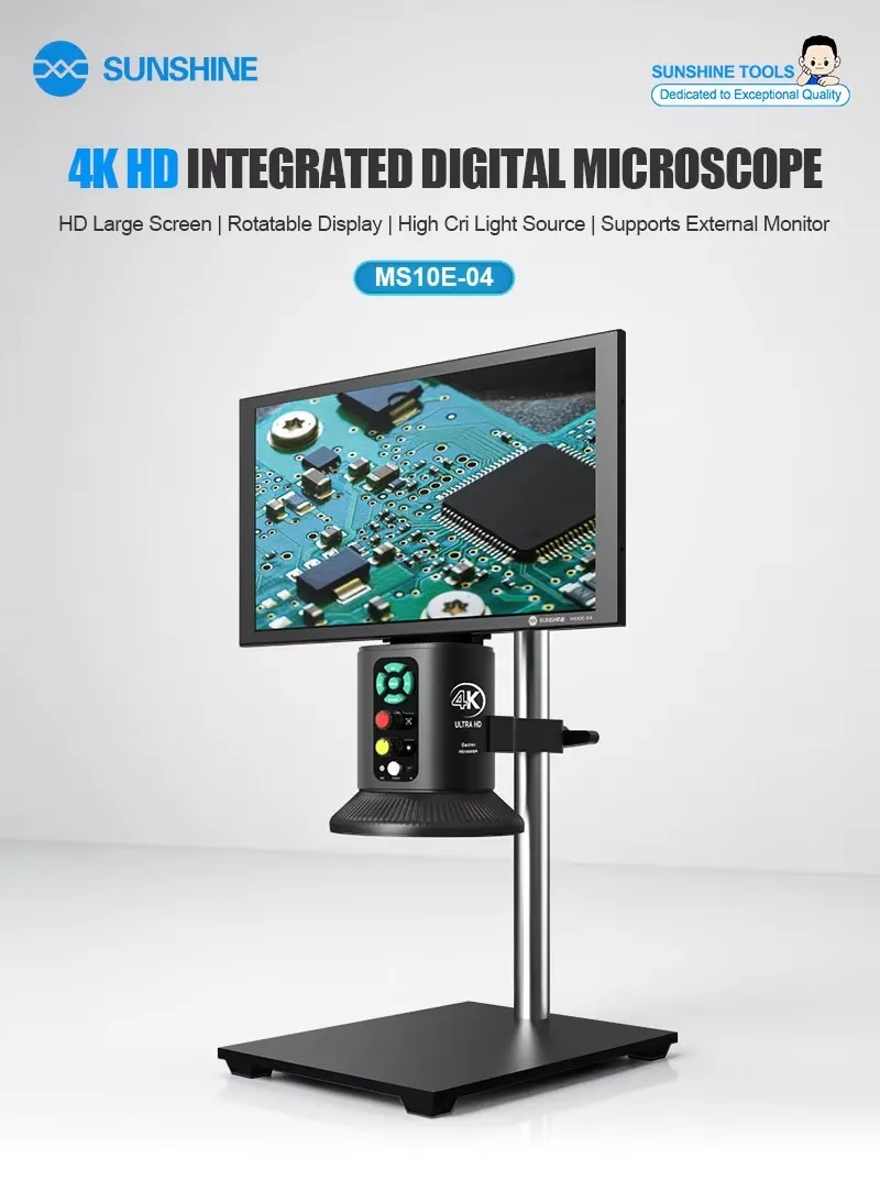 SUNSHINE MS10E-04 4k HD Digital Microscope 10.1 Inch Screen Adjustable Light Type-C HD Sensor For PCB Phone Laptop Repair Tool