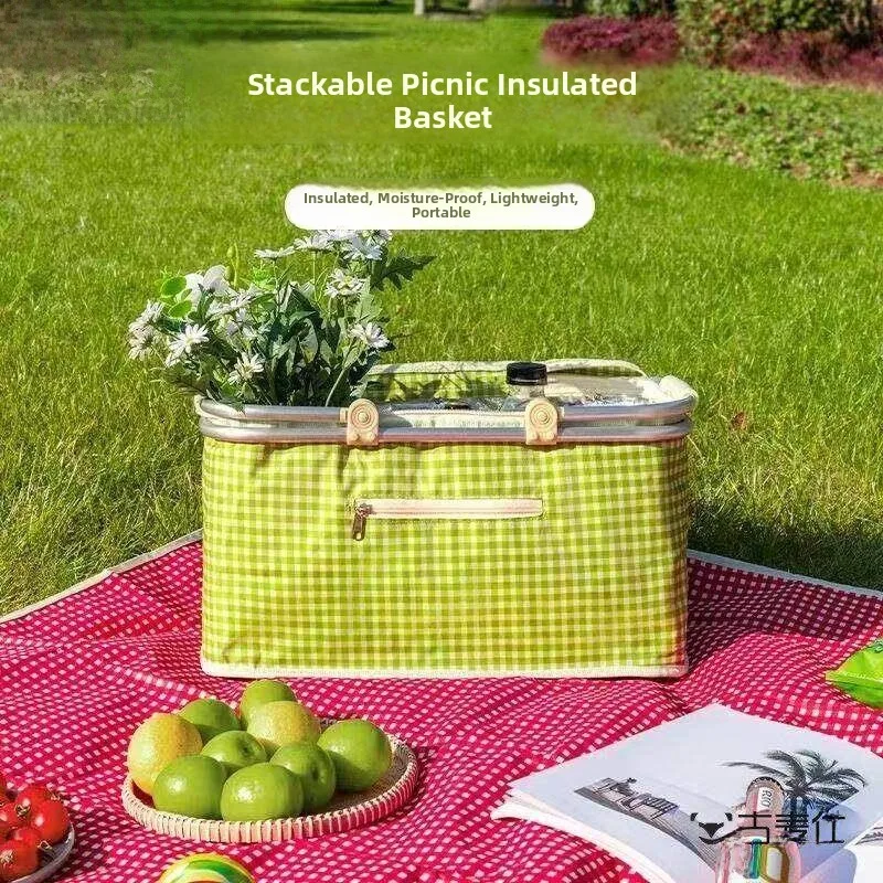 panier-de-pique-nique-portable-grande-capacite-isotherme-rouge-a-carreaux-pliable-pour-le-camping-en-plein-air