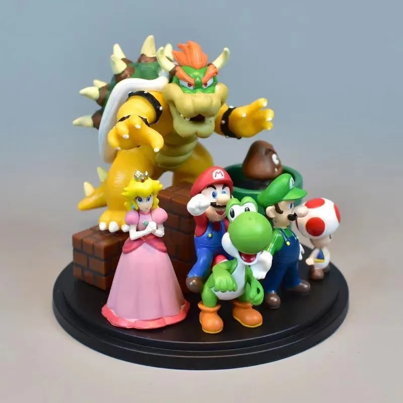 Super Mario Bros Luigi Yoshi Bowser Kinopio Goomba Action Figure Game Model Desktop Ornaments Mario Figuras Collectible Toy Gift