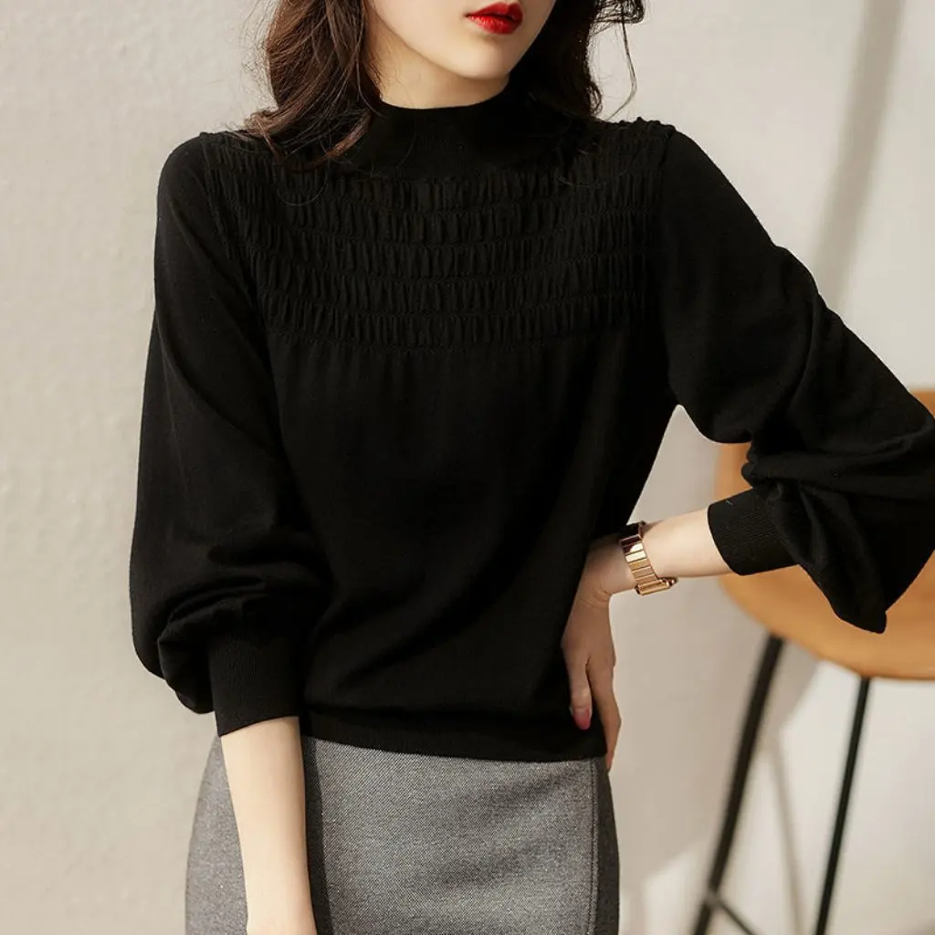 

Women's Lantern Sleeve Top Long-Sleeved Knitted Sweater Thin Loose Stylish Base Shirt Autumn New Style Outerwear