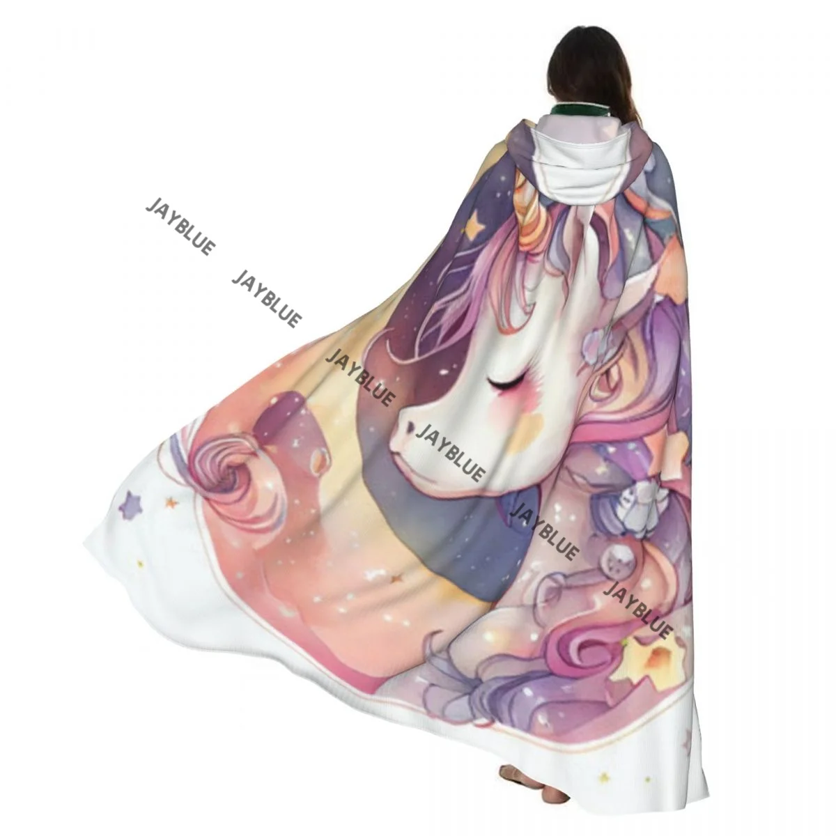 

Unisex Adult Unicorn Rainbow Hair Cute Fantasy Animal Cloak with Hood Long Witch Costume Cosplay