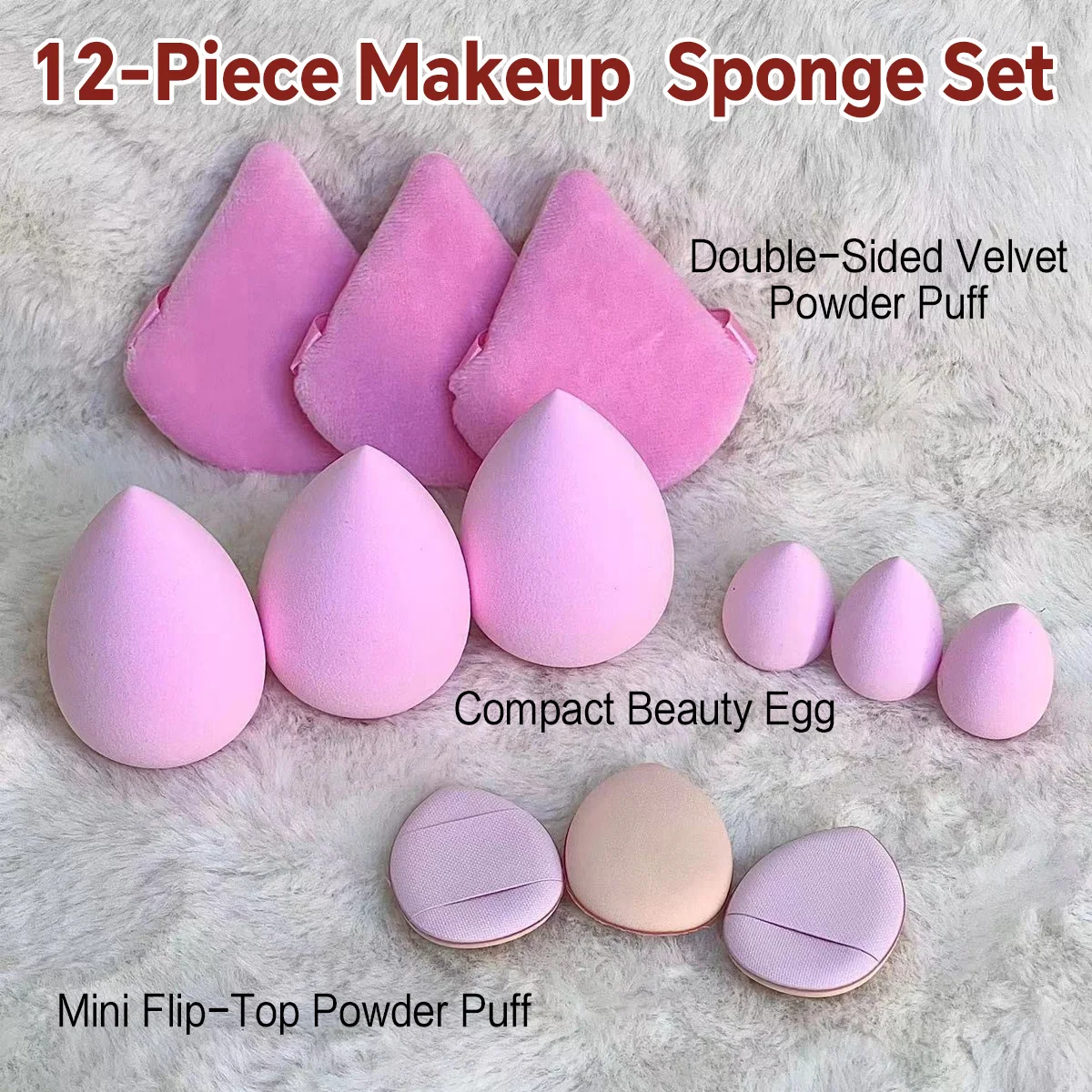 12個入り 女性用メイクツールセット メイクスポンジ パウダーパフ ビューティスポンジ ファンデーションスポンジ ウェット＆ドライ両用 エッセンシャルメイクセット