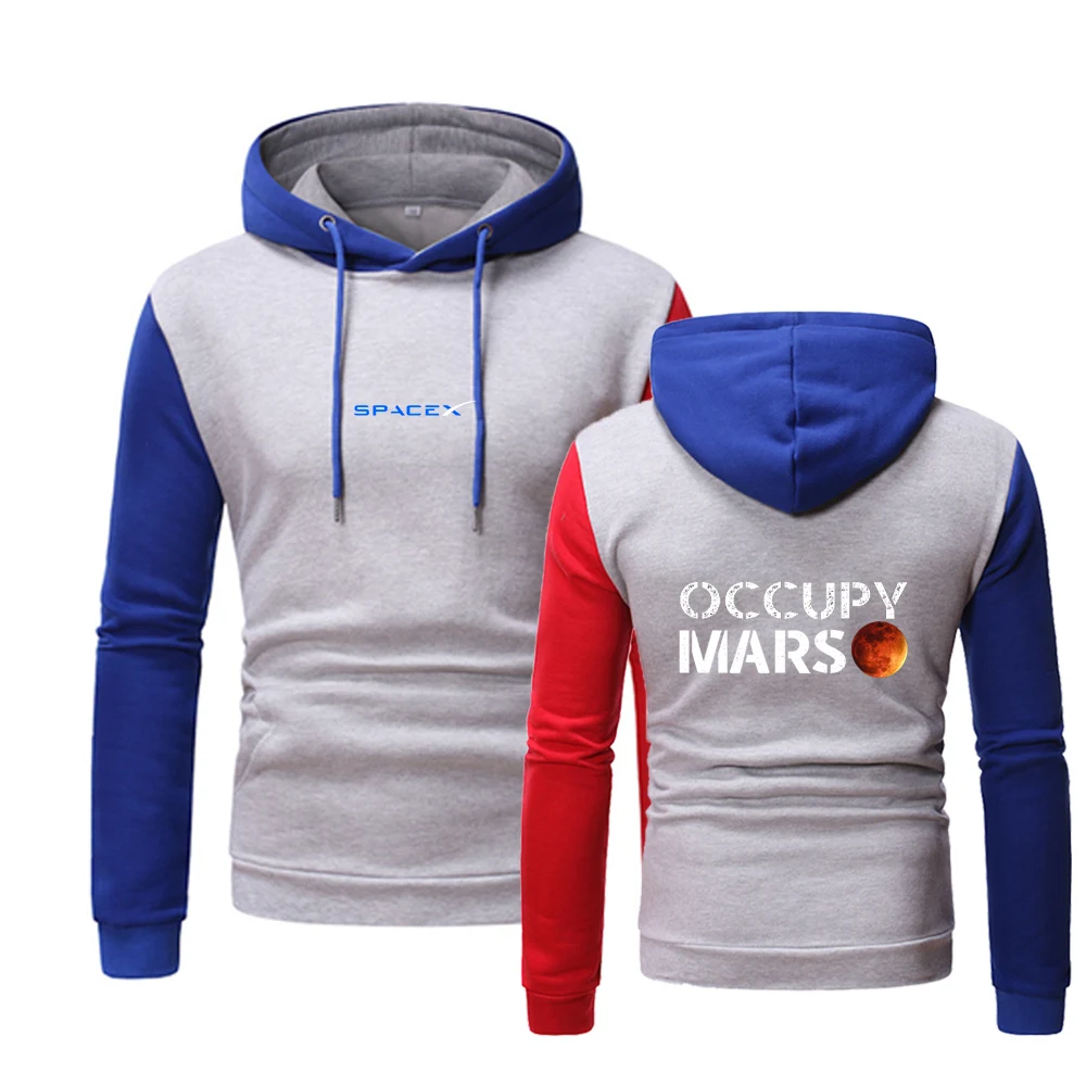 

2021 New Men's SpaceX Printing Spring Autumn 3 Color Splice SpaceX Pullover Harajuku Sweatshirts Cotton Fashion Hoodies Tops