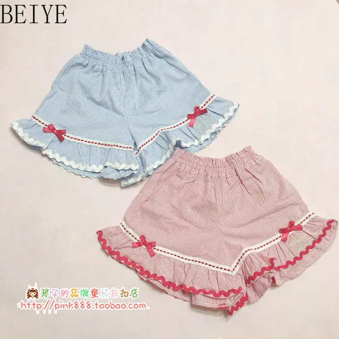 Japanese Style Sweet Kids Shorts Princess Girls' Cute Versatile Striped Casual Shorts Skirt Kawaii Short Pants Summer