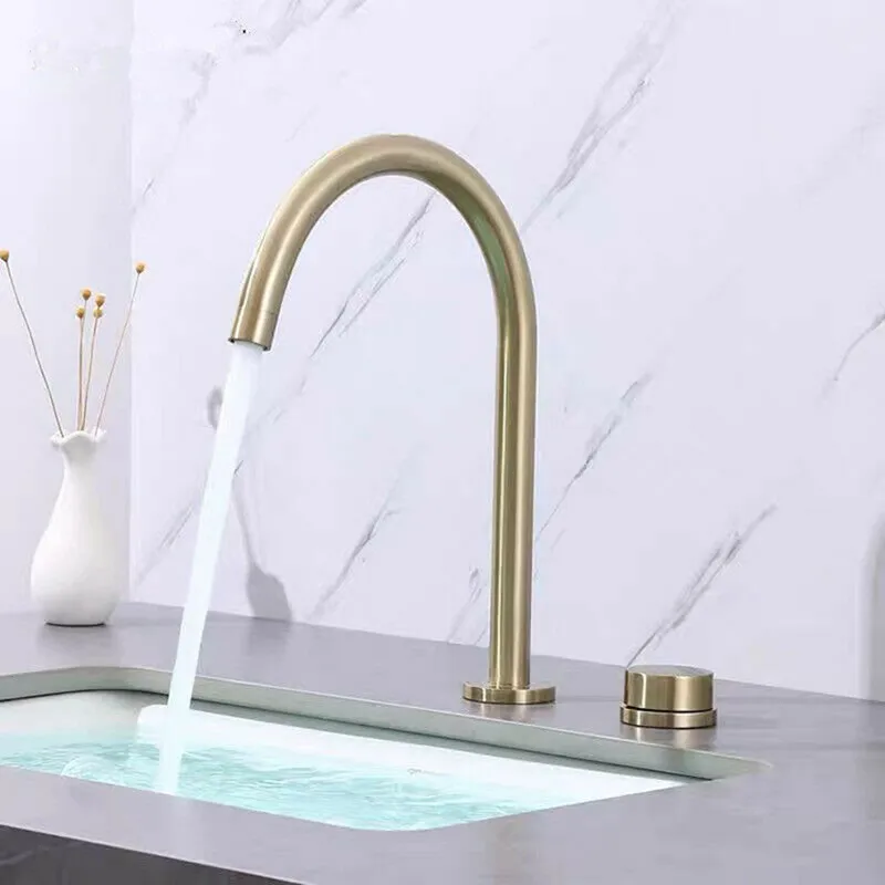 Minimalist Design Brass Gun Gray Basin Faucet Deck Mounted kitchen Sink Faucet 2 Hole Split Type Hot Cold Water Tap Basin Faucet