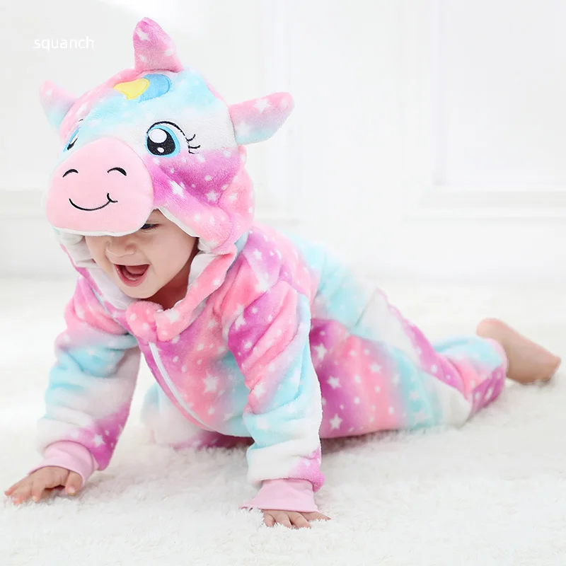 Cute Baby Unicorn Costume Halloween Animal Cosplay Suit Boy Girl Outfit Winter Warm Clothes Bebe Festival tuta 0-3Y