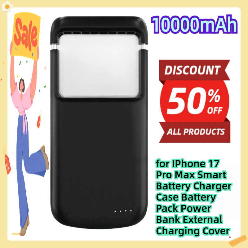 

10000mAh for IPhone 17 Pro Max Smart Battery Charger Case Battery Pack Power Bank External Charging Cover