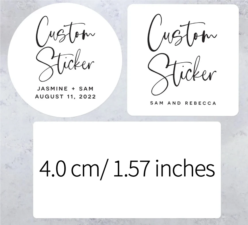 4.0 CM/ 1.57 INCHES, Custom Stickers, Round, Square, Rectangle, Personalized, Your Design, Logo, Text, Picture