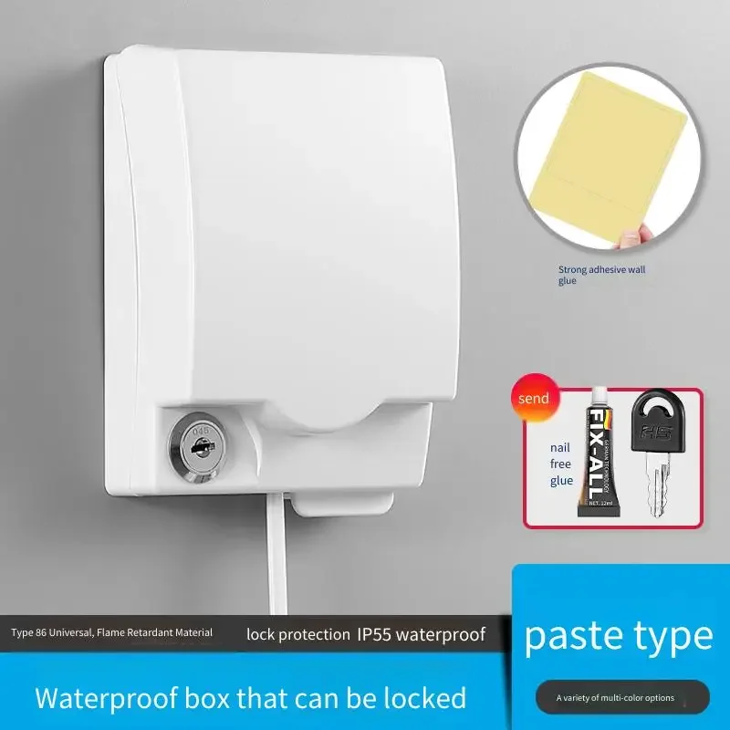 Type 86 Waterproof Box with Lock Adhesive Socket Cover Splash-proof Bathroom Switch Box