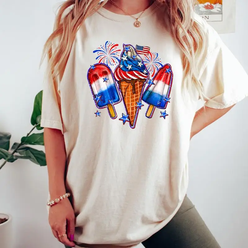 4Th Of July T Shirt Merica Patriotic Popsicle Independence Day Fourth Ice Cream Memorial