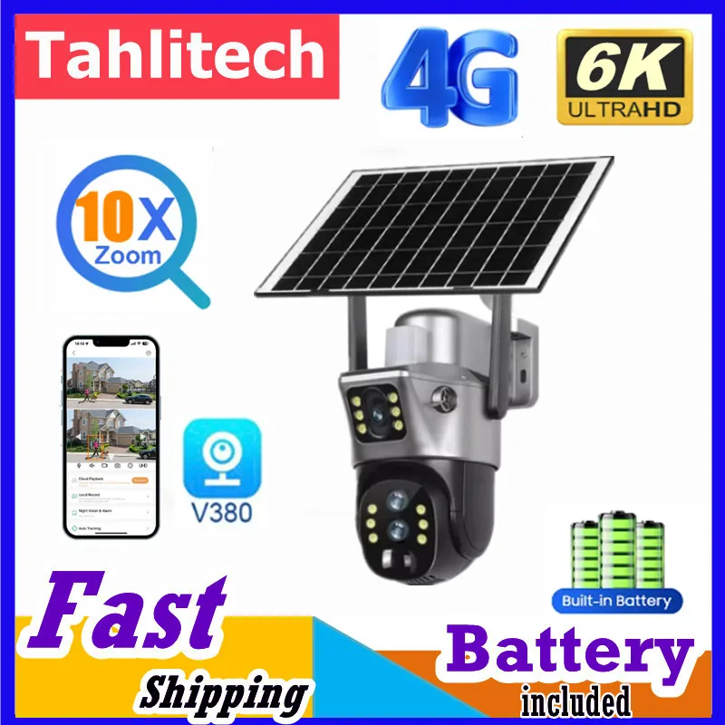 Tahlitech Double Screen Solar Camera 10X Zoom 4G SIM Security Outdoor Camera Humanoid Tracking Color Night Vision Cam PTZ IP66