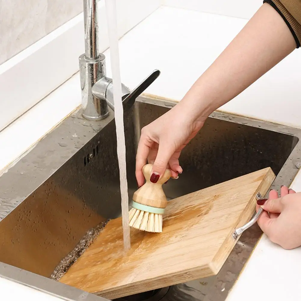 Ergonomic Handle Brush 2pcs Bamboo Dish Brush Set Flexible Bristle Scrubbers with Ergonomic Handles Oil-proof Stain Removal
