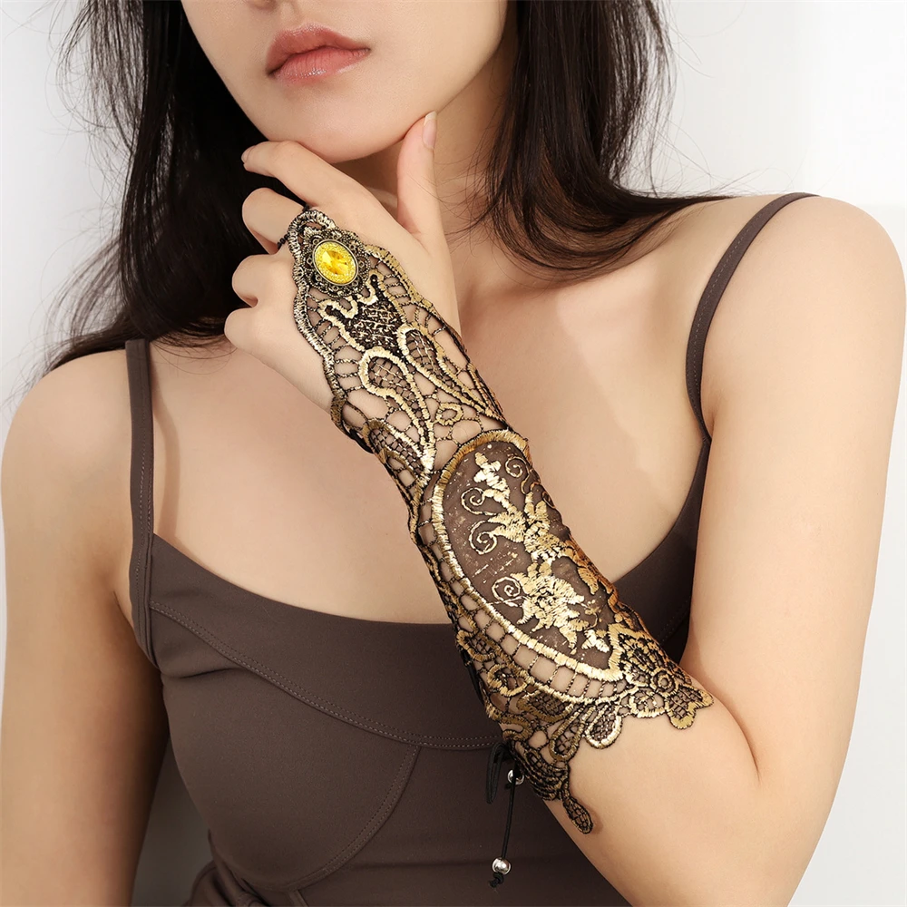 1pc Gothic Steampunk Lace Cuff Fingerless Glove Arm Warmer Bracelet Black Halloween Accessories Fashion Cosplay And Sexy