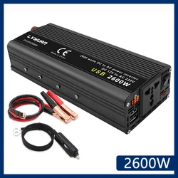 Power Inverter DC 12V To AC 220V 1500W/2000W/2600W Converter USB Universal Plug LED Display Auto Inversor Transformer Solar