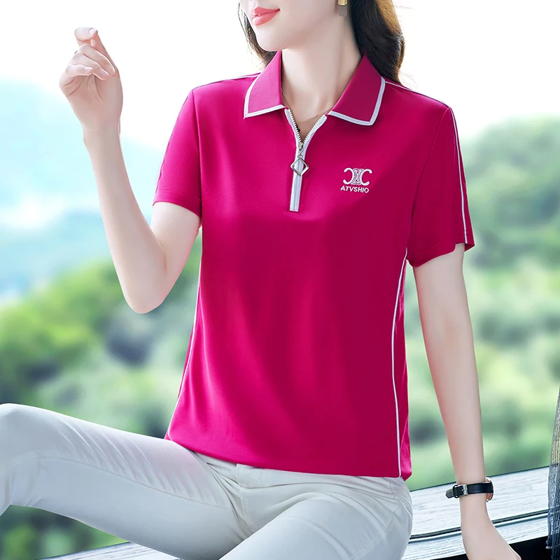 

Summer Women's Polo Shirt Short Sleeve T-shirt Shirts Top Pulovers Oversize Basic T-shirts Luxury Woman Lady Tops Tees