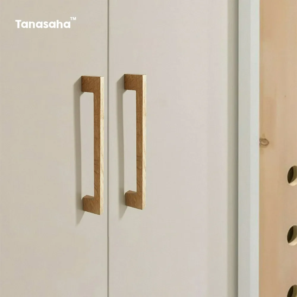 Solid Wood Cabinet Drawer Handle Cupboard Handle for Kitchen Wooden Nordic Wardrobe Closet Pulls Furniture Decor Hardware