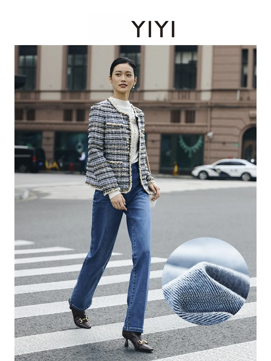 

Джинсы из денима с флисовой подкладкой, прямые, зауженные, повседневные, с застежкой на молнии, синие, с высокой посадкой