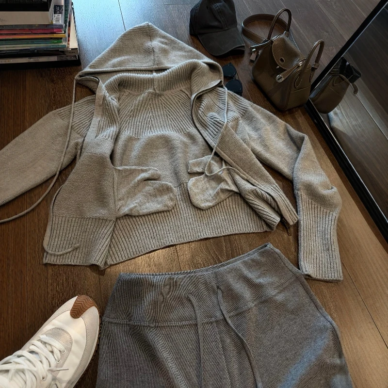 Autumn Winter Women's Loose Fit Knitted Cardigan with ket Hooded Coat Casual Sle Long Sve Warmth Comfortable Sweater