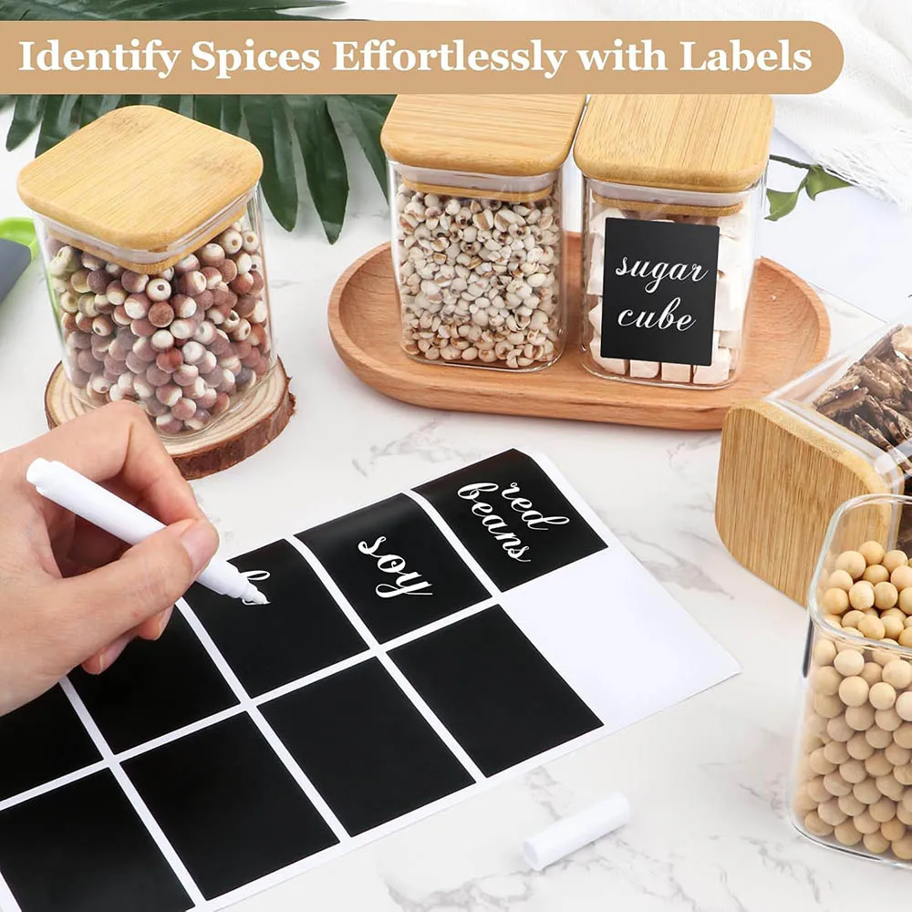 9oz Glass Jars with Airtight Bamboo Lids - Clear Glass Pantry Storage Containers Small Square Canister Set for Kitchen Spices