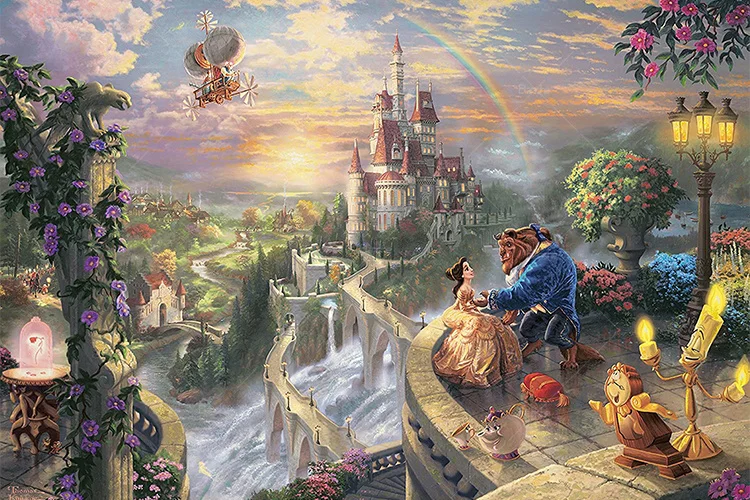 Beauty And The Beast 1000PCS Puzzles Disney Castle Landscape Paper Jigsaw Puzzle Game Picture For Girls Teen Like Room Ornaments