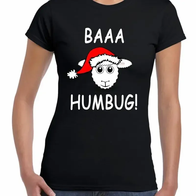 Baaa Humbug Sheep mit Weihnachtsmütze, lustiges Damen-T-Shirt für Weihnachten
