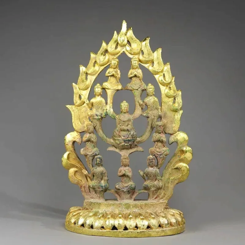Collection: Antique-Style Bronze Six-Armed Mahakala Gilt Buddha Statue Ornament, Craft Item, Home Decoration