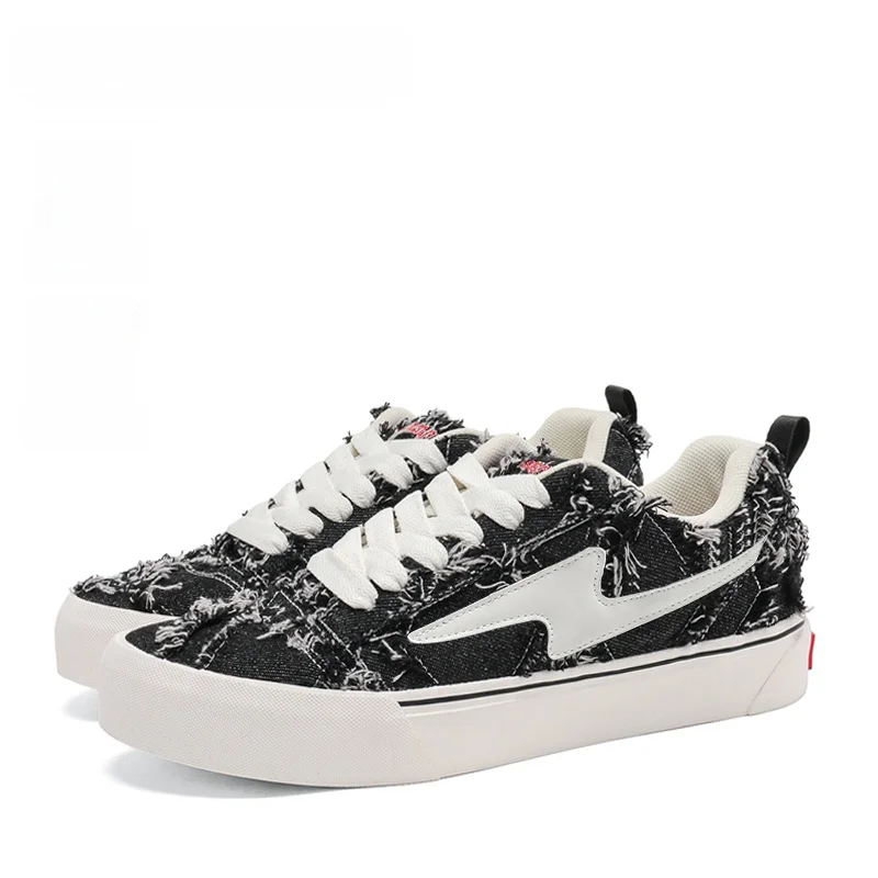 

Revenge X SENGT Los Angeles Lightning Collaborative Denim Black Bread Shoes Men's Summer American Style Flat Top Thick Bottom