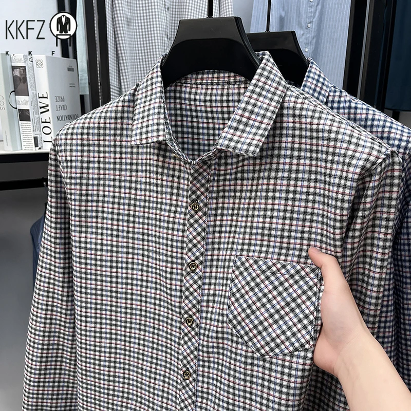 Men's Long Sleeve Plaid Shirt Lapel Collar Breathable Soft Fabric Comfortable Casual Business Daily Top Lightweight
