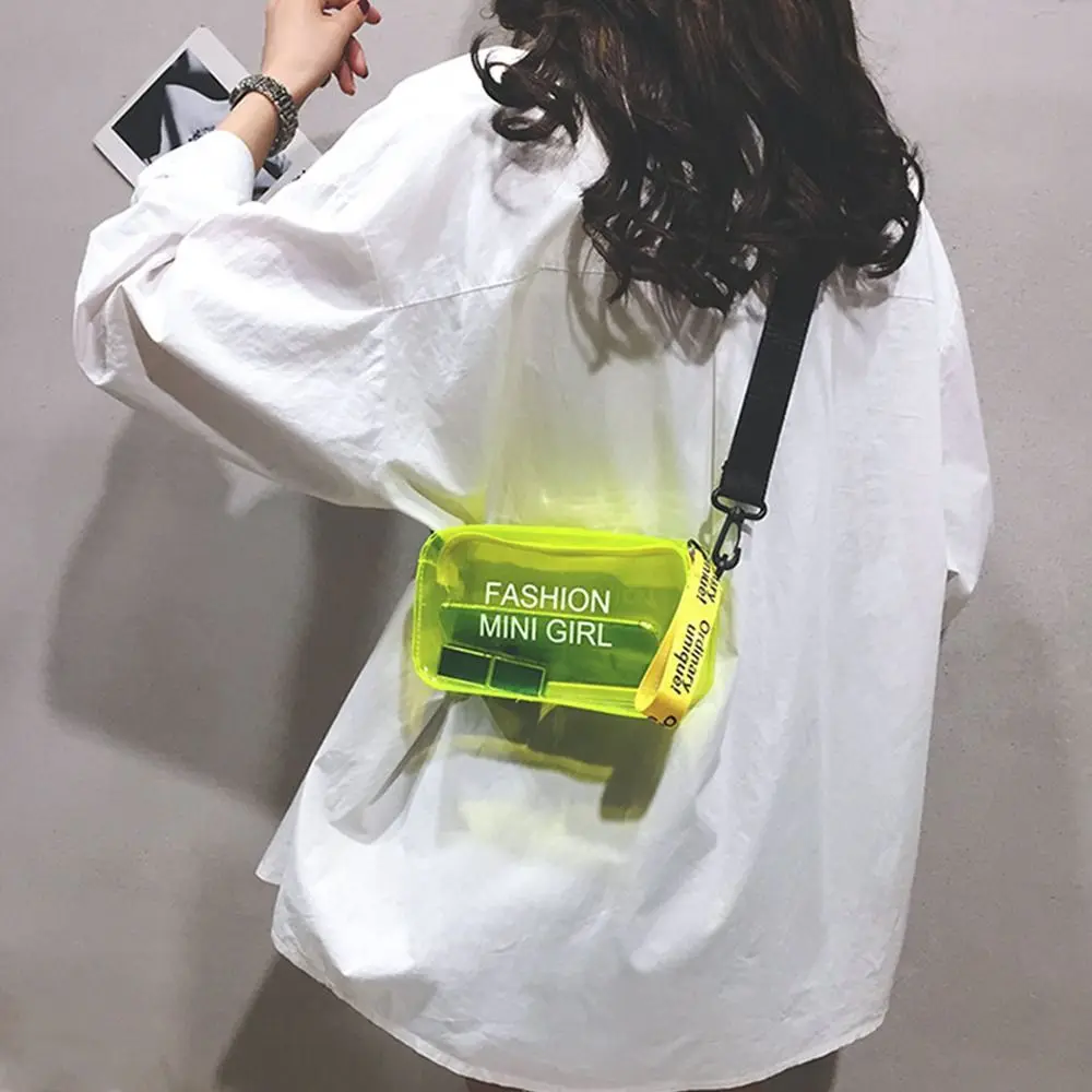 Transparent Laser Crossbody Bag for Women Candy Color Letter Fashion Mini Shoulder Messenger Bag PVC Jelly Small Tote Bag image 4