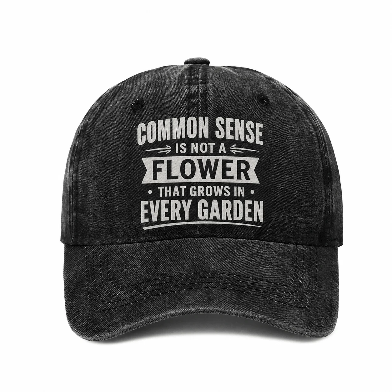 Washed Black Retro English Quote Baseball Cap, Unisex Adjustable Casual Cap 18514