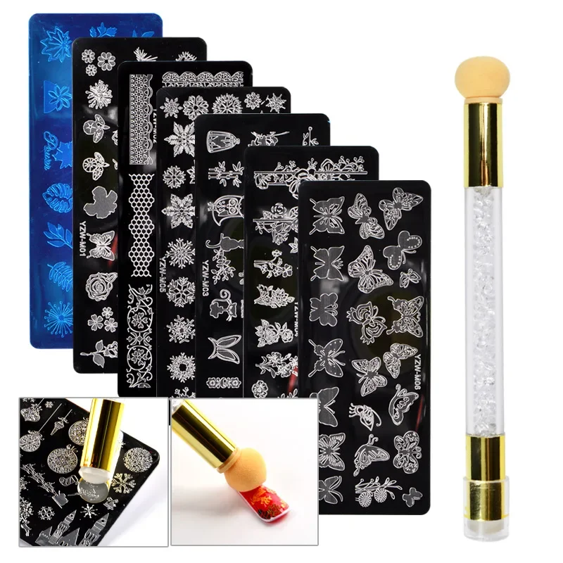 DIY Nail Art Stempelset Rosenblütenblattmuster mit Silikonschaber, Stempelplatte, Pinselstift – komplettes Design-Tools-Set