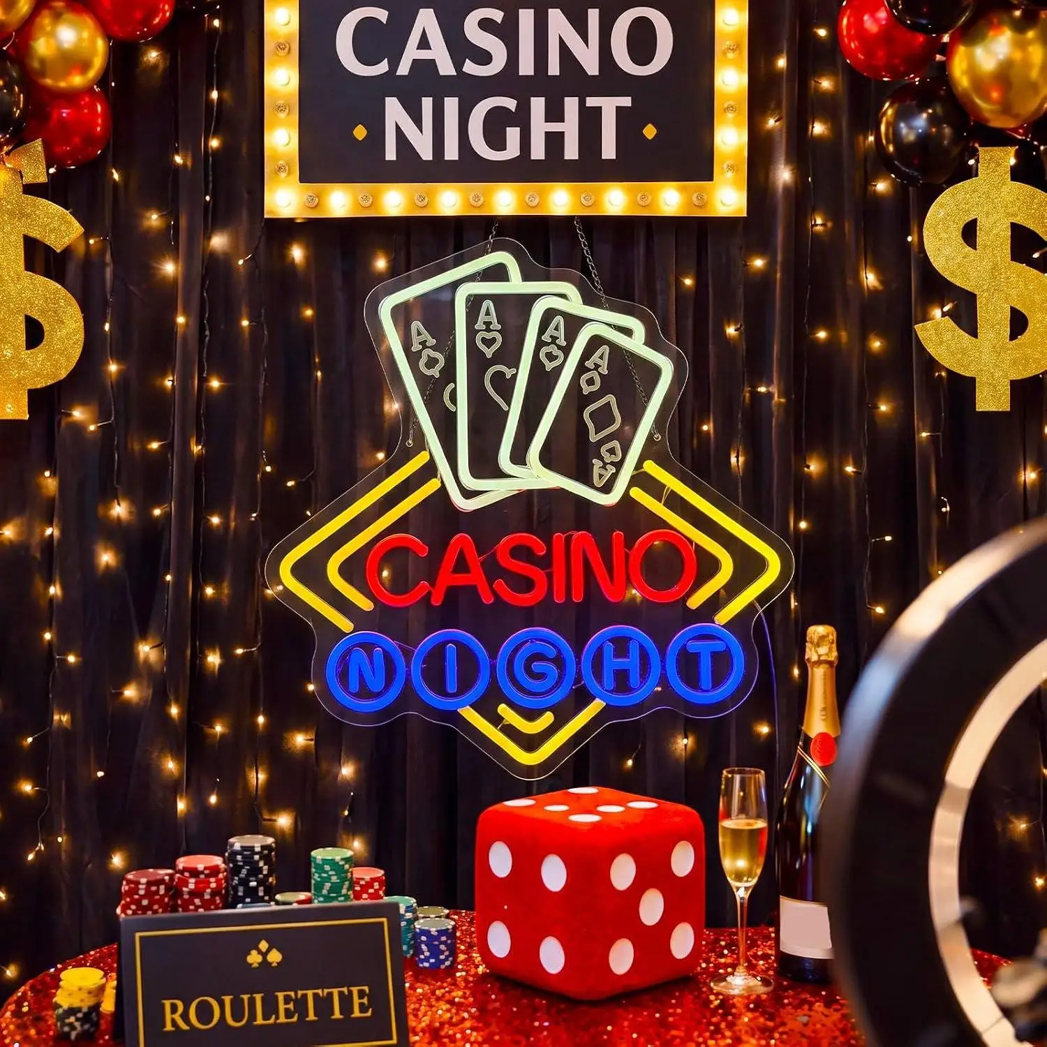 Casino Night Neon Sign Led Neon Lamp Usb Operated For Vegas Theme Game Night Party Supplies Bar Backdrop Game Room Wall Decor