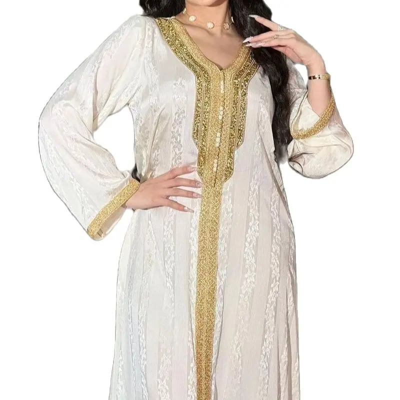 

Muslim Kaftan Abaya Women Dubai Elegant Gowns White Arabic Satin Maxi Dress Islamic Clothing Boubou Robe Djellaba Femme