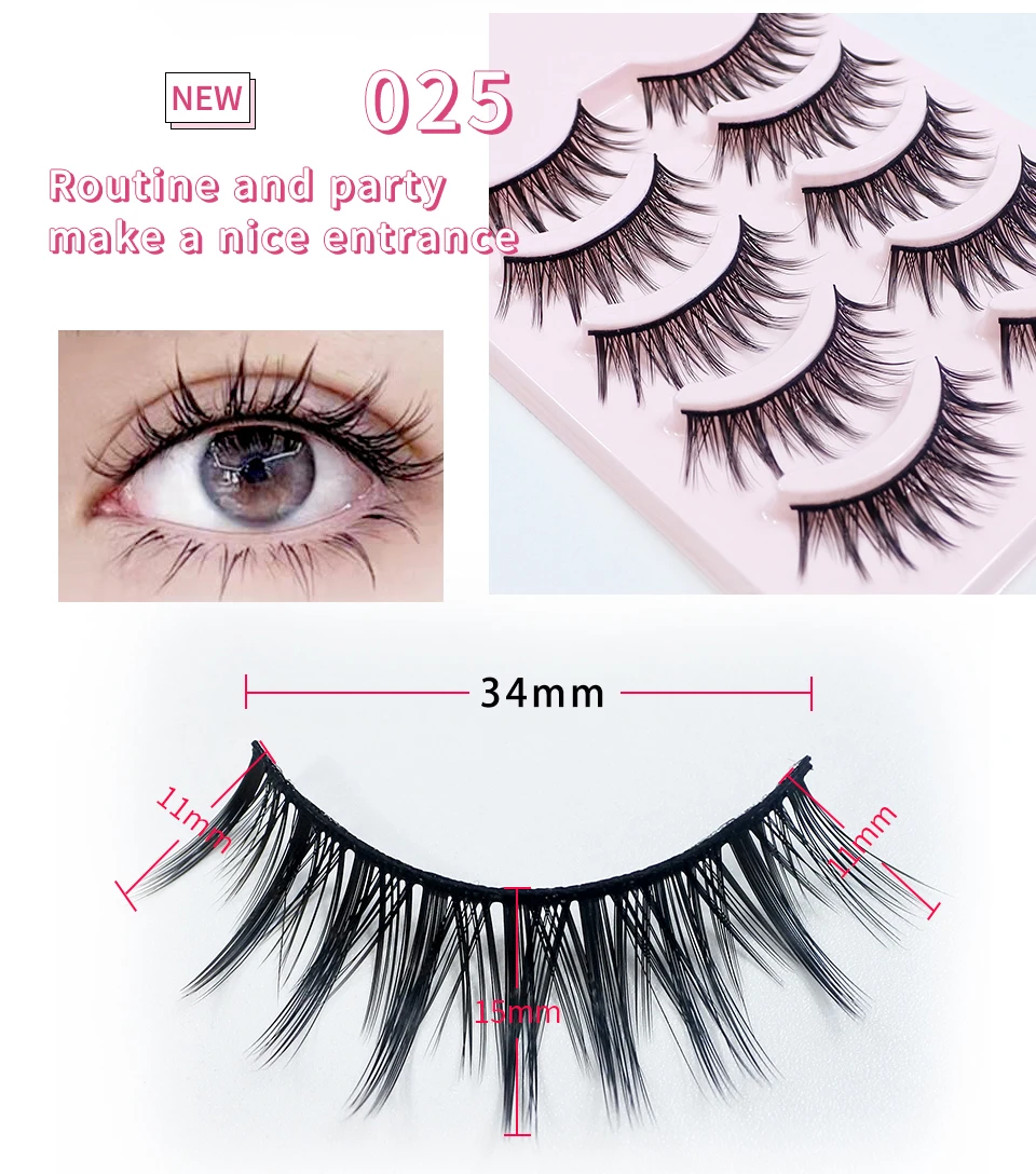 RED SIREN 5/7 Pairs Manga Lashes Korean Make Up New Cosplay Anime Natural False Eyelashes