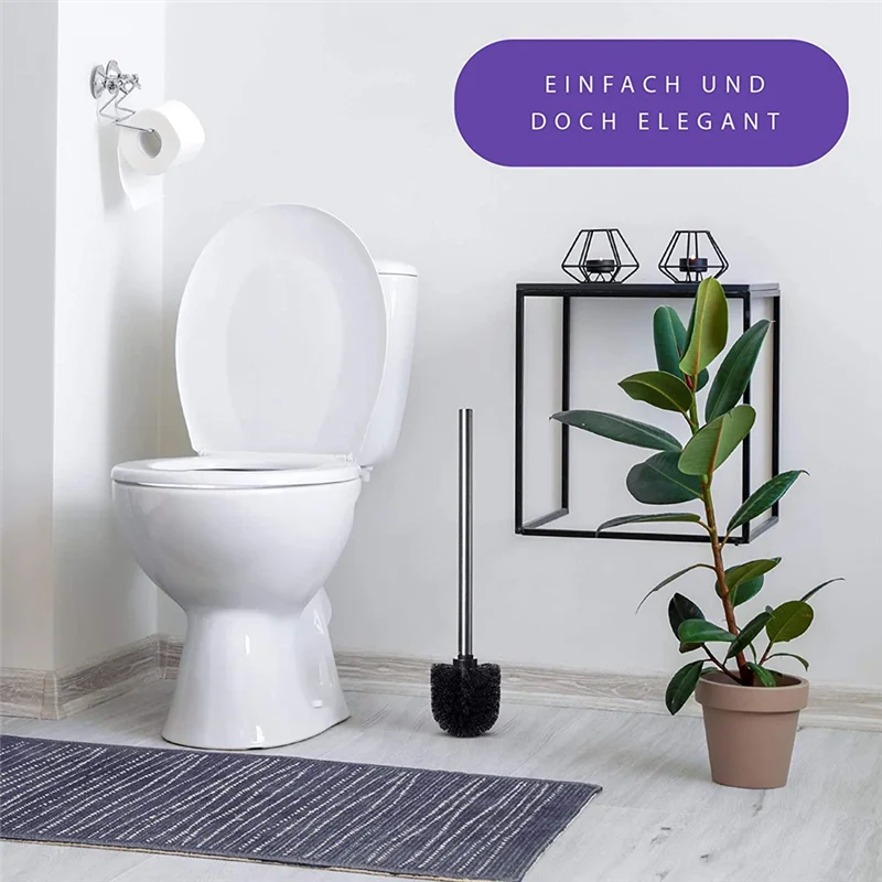 New Set of 4 Toilet Brushes, Stainless Steel Handle with Interchangeable Head, Black