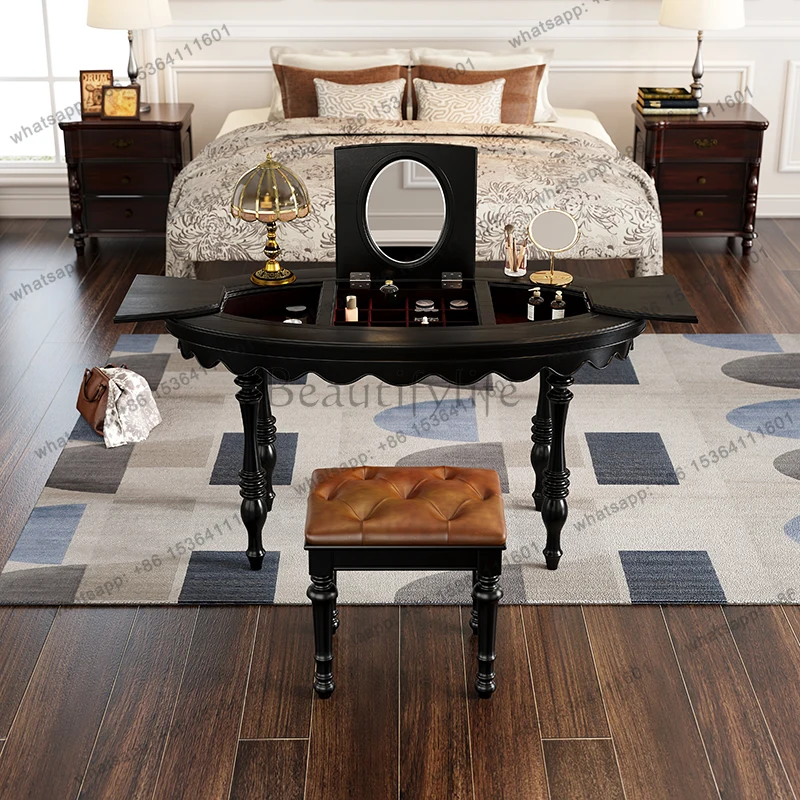 

Black Storage Vanity Table Stool Nordic Modern Space Saving Luxury Dresser Bedroom Organizer Schmink Tisch Home Furniture