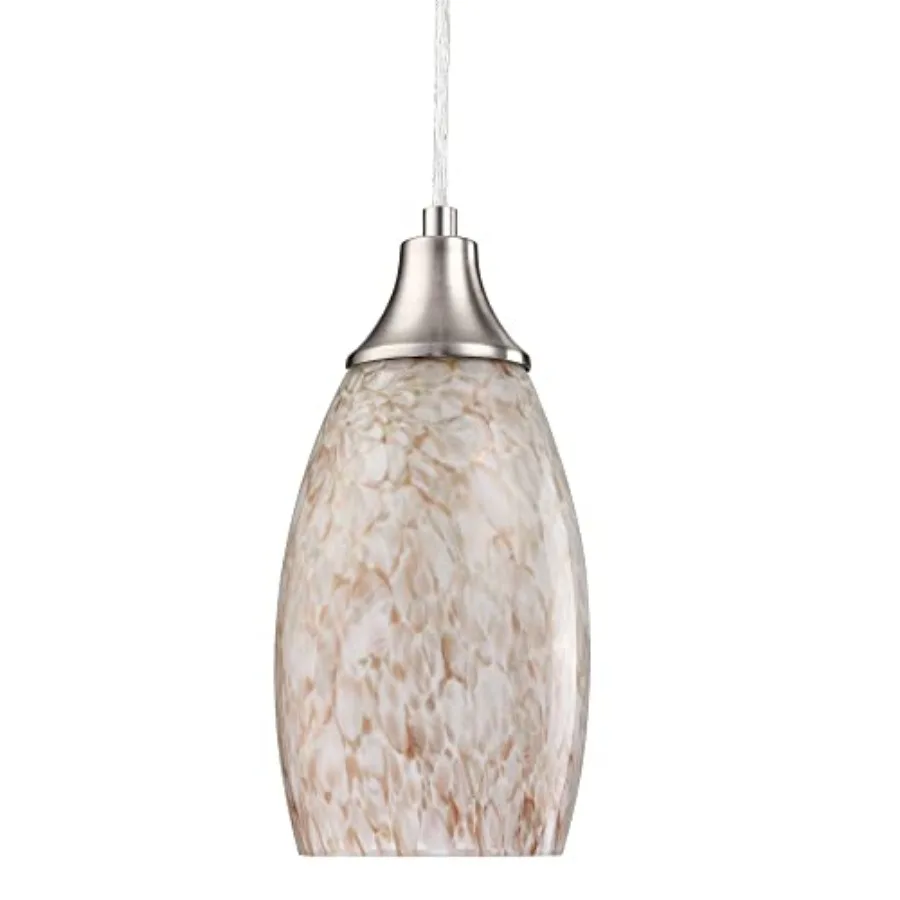 

Mini Milk Glass Pendant Light, Handcrafted Beige Glass Pendant Hanging Light fixtures Small Pendant Light with Brushed Nickel A