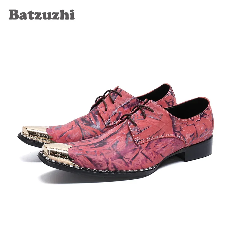 

Batzuzhi Brand Luxury Men Shoes Metal Tip Genuine Leather Dress Shoes Lace-up Chaussure Homme Party and Wedding Footwear!