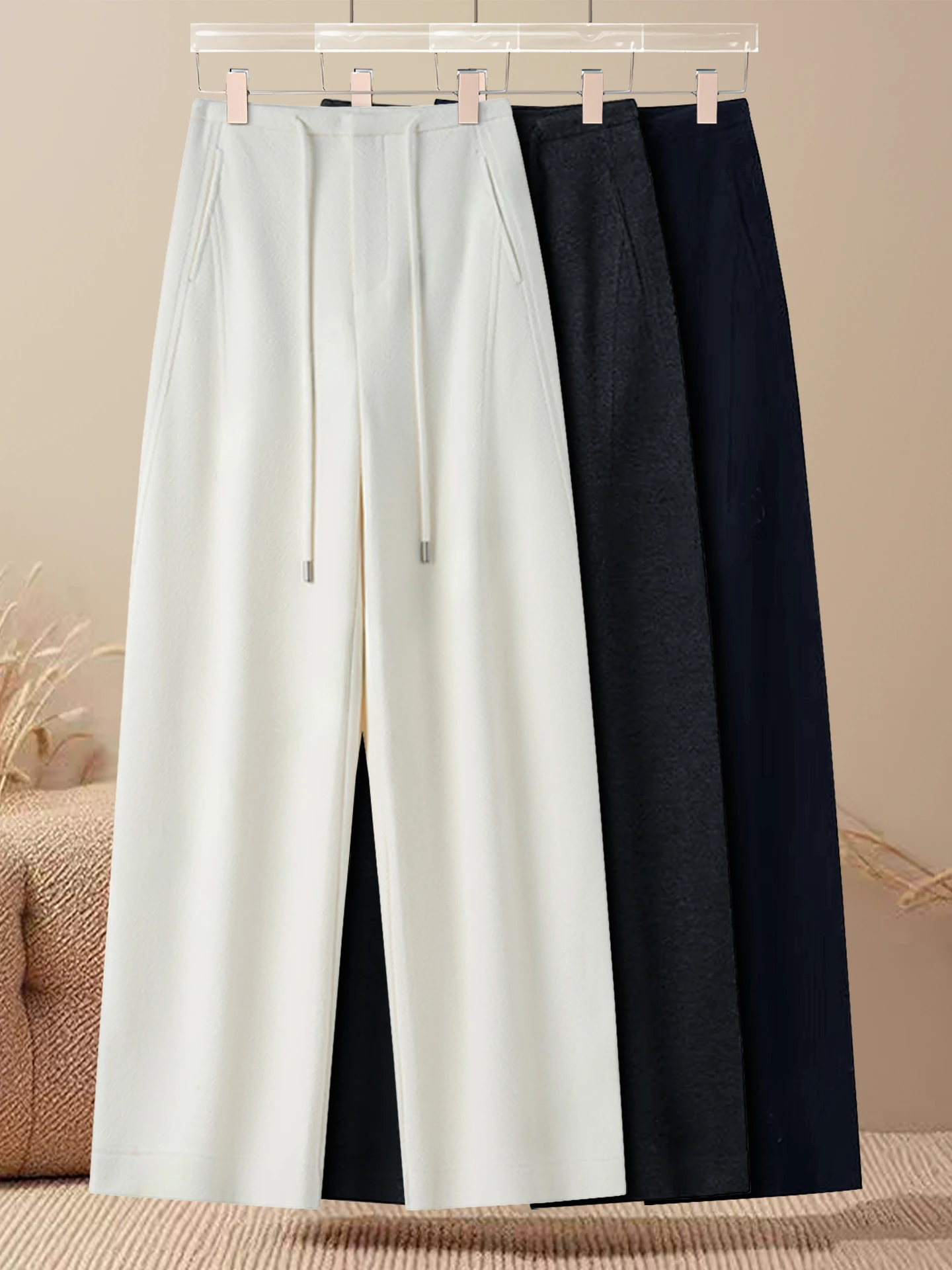 

Women's Wool Wide Leg Pants High Waist Casual Loose Thickened Straight Cut Pants Autumn Winter New Style Pants