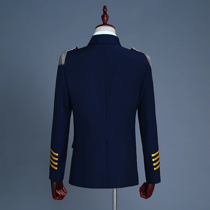 Aviation Captain'S Uniform Male Stage Costume Pilot'S Airless Coat Slim Men Navy Suit Evening Party Dress Men Nightclub