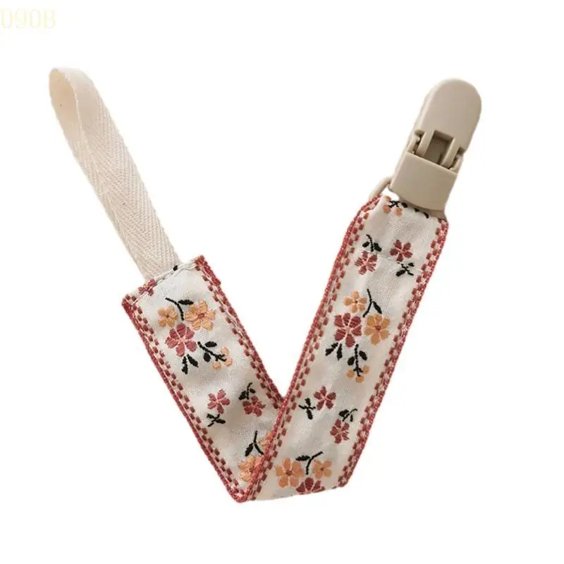

090B Secure Baby Pacifier Holder with Floral Prints & Plastic Clip Fashionable Newborn Pacifier Clip Cotton Pacifier Leash