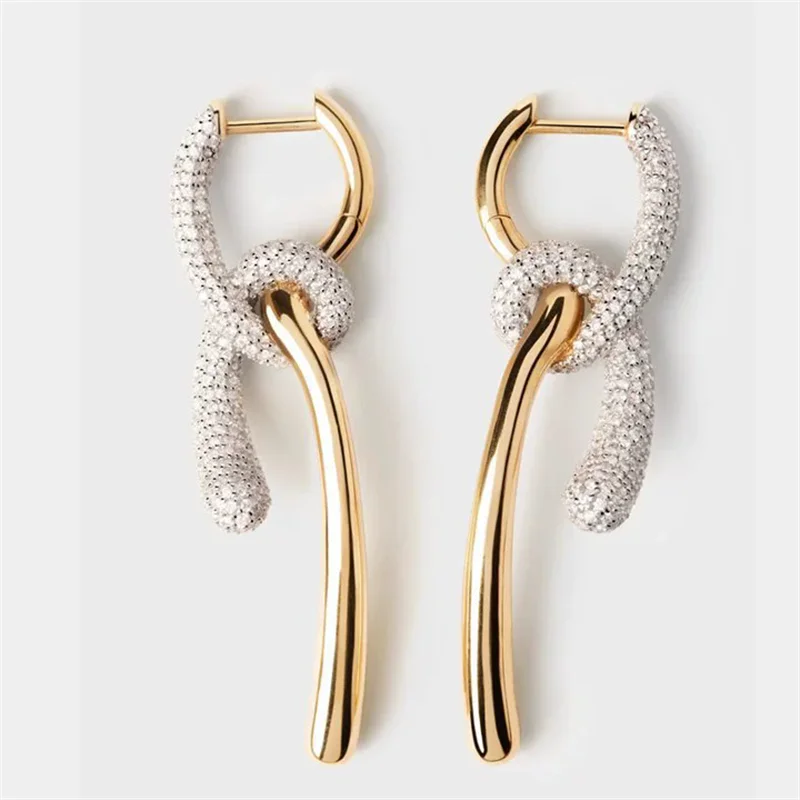 

Gazing JewelrFrench Fashion Twist Knot Design Paired With Zircon Earrings for Women's Exquisite High-end Elegant Vintage Jewelry