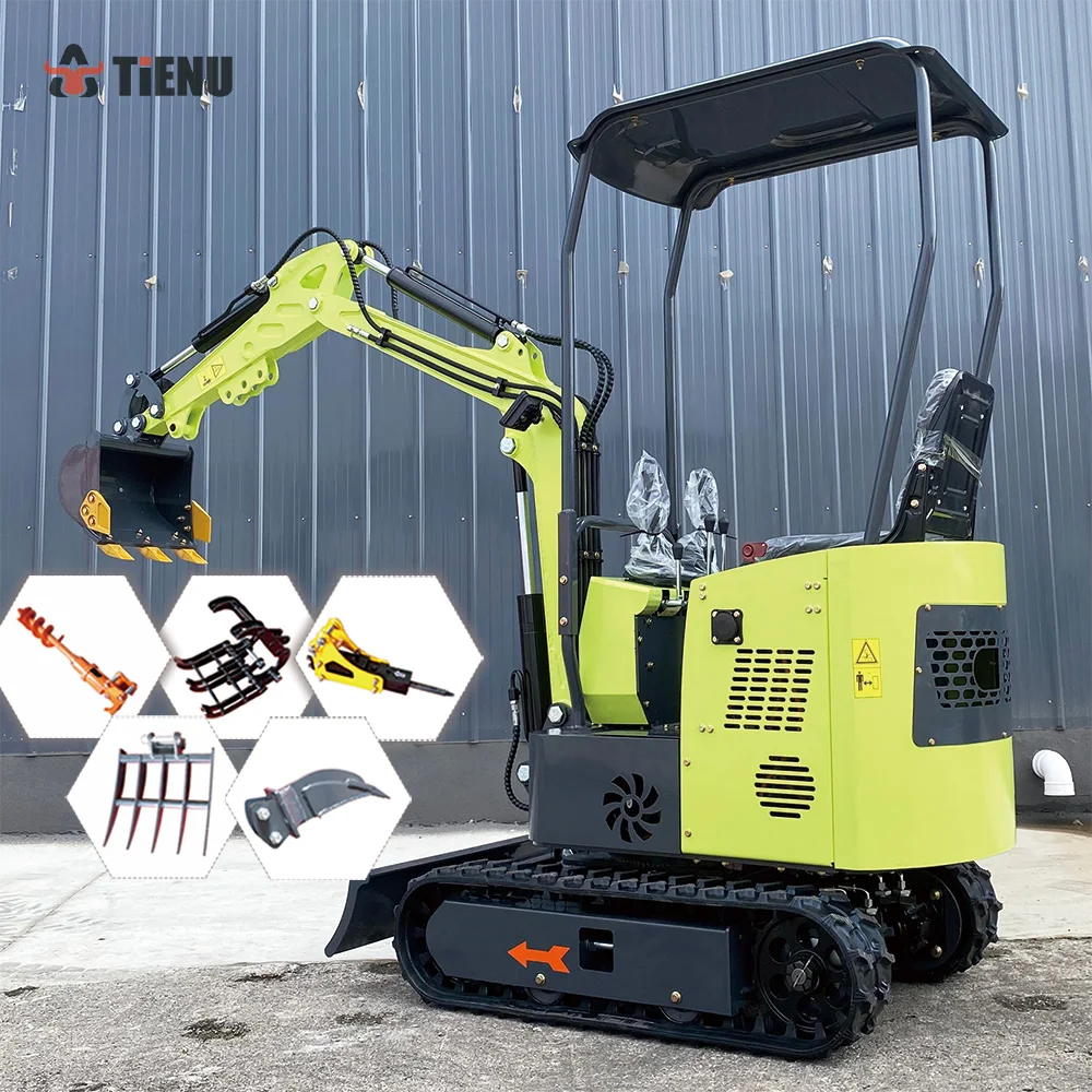 Mini Excavator with Tienu Capacity 1.2Ton Chinese Small Crawler Digger for Construction Farm New High Effiency Engine