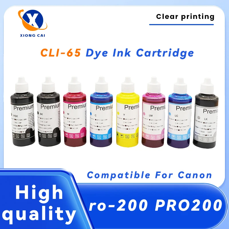 CLI-65 CLI65 8*100ML Premium Refill Dye Ink Kit For Canon 65 CLI65PIXMA Pro-200 PRO200 Printer