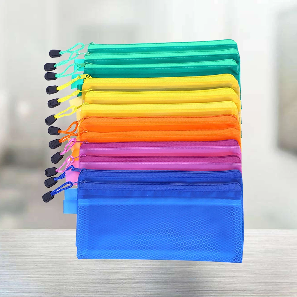 

15pcs Waterproof A4 PVC Zipper File Bag A4 Clip Net Zipper Bag Portfolio Mesh Travel Storage Document Folder