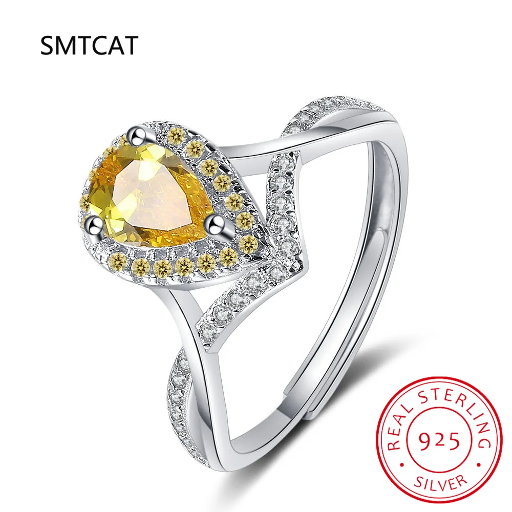 925 Sterling Silver Pear Cut Moissanite Citrine Diamonds Gemstone Wedding Engagement Water Drop Ring Fine Jewelry Gift Wholesale