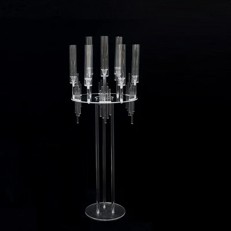 

6 Set 9 Heads Acrylic Metal Candlestick Holders Stands Wedding Table Centerpieces Flower Vases Road Lead Party Decoration