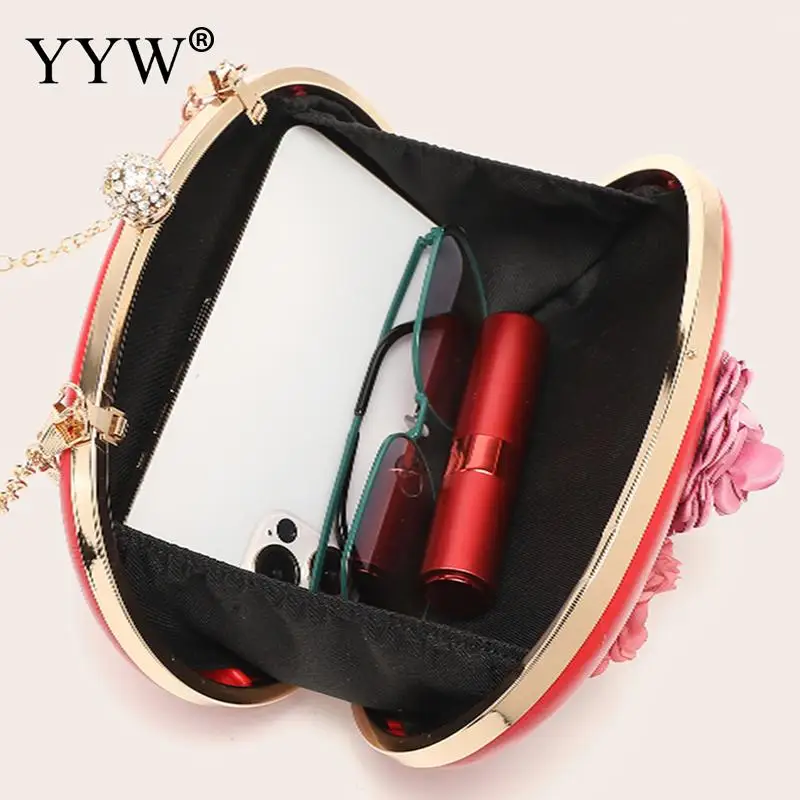 YYW Evening Clutch Handbag High Quality PU Leather Bags Floral Pattern Wedding Bridal Purse Pearl Bag Box Top Handle Chain Bags