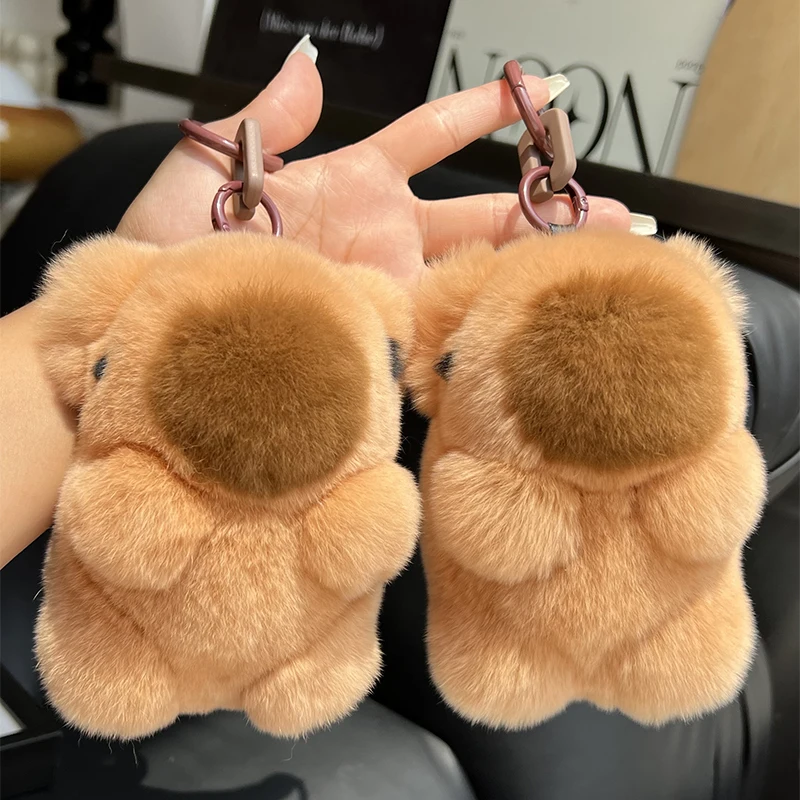 

Natural Rabbit Fur Cute Dog Toy Plush Doll Key Ring Door And Bag Pendant Cartoon Animal Fashion Girl Keychian Chains Women Gift